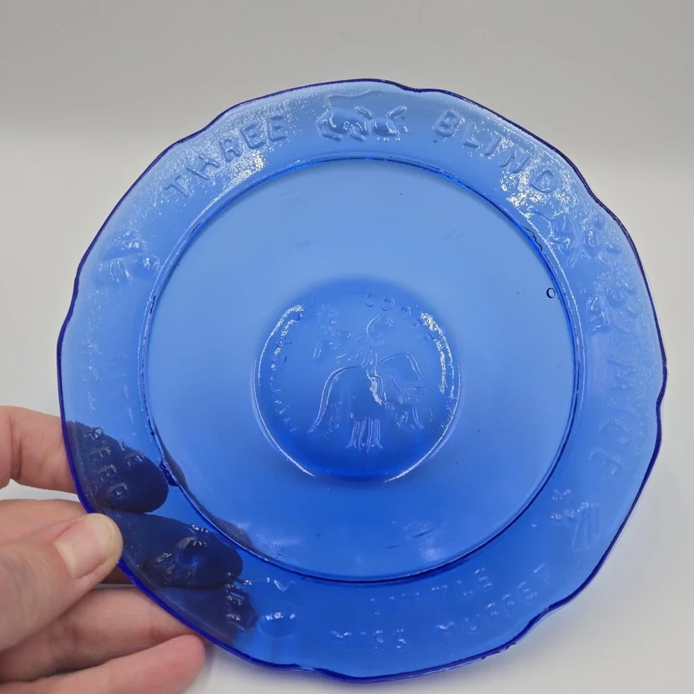 Antique Margery Daw Cobalt Blue Child's Nursery Rhyme Bowl Depression Glass Goos